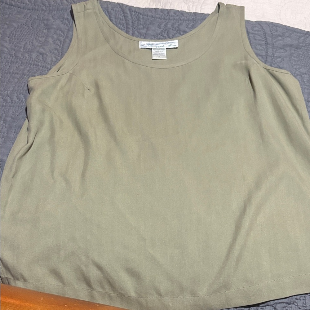 Pineapple moon 100% silk Light Olive Sleeveless Tank Top